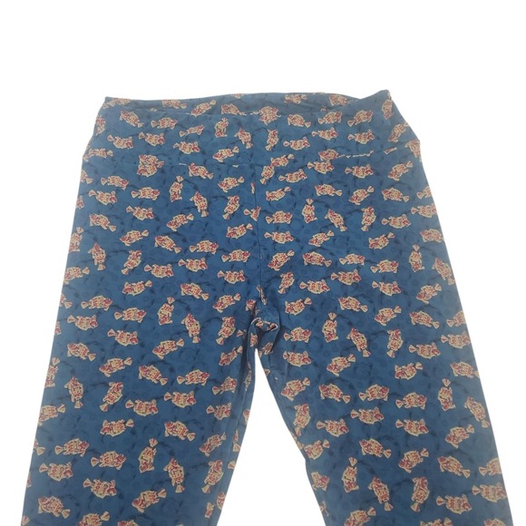 LuLaRoe Tall & Curvy Leggings Womens Blue Fish Pattern Ocean Stretch Pull On - Picture 3 of 10